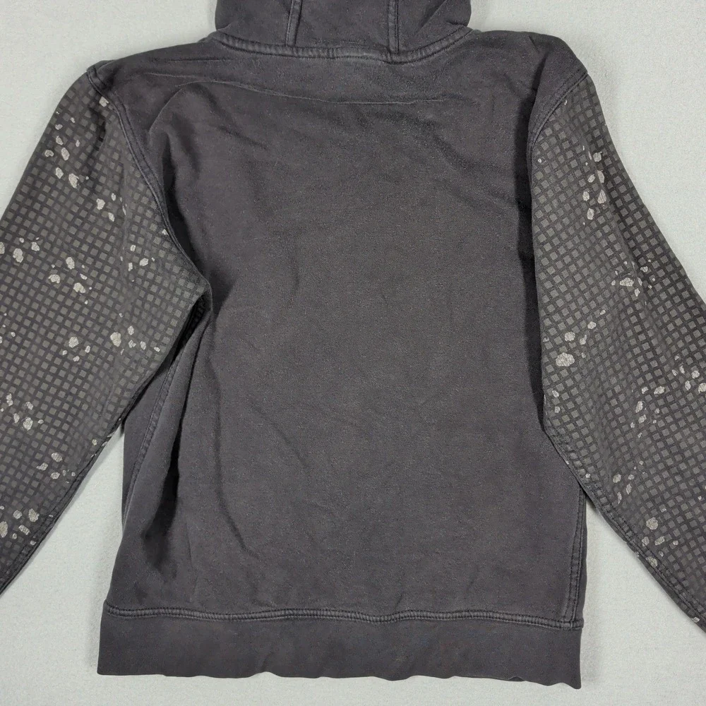 The North Face Hoodie Mens Small Black‎ Grid Logo Splatter Sleeve Pullover